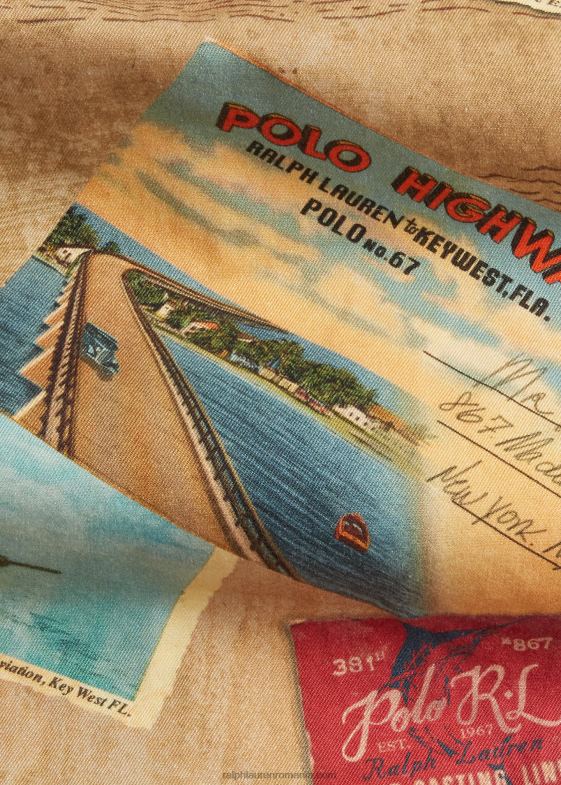 aș vrea să fii aici bărbați Ralph Lauren cămașă chino cu imprimeu de cărți poștale de culoare clasică 04688663