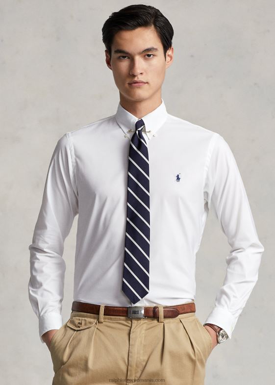 alb bărbați Ralph Lauren cămașă din twill de performanță cu potrivire clasică 046881299