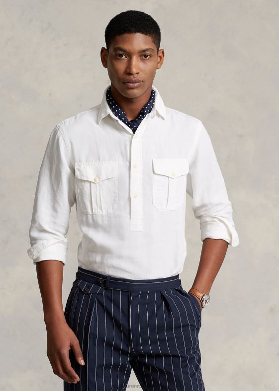 alb bărbați Ralph Lauren cămașă popover din in-mătase cu potrivire clasică 04688898