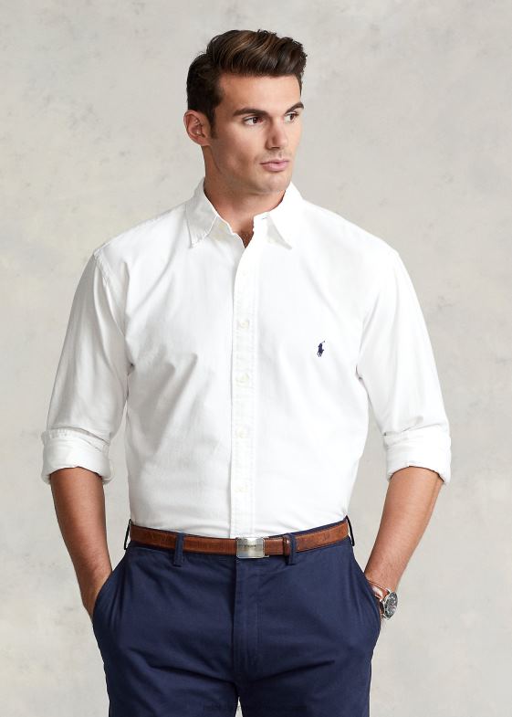 alb/marinier bărbați Ralph Lauren cămașă oxford vopsită în haine 046881512