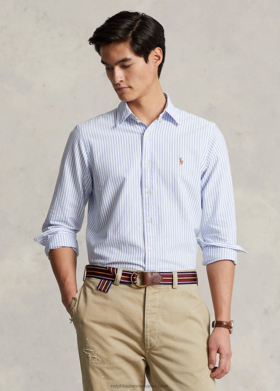 albastru alb bărbați Ralph Lauren cămașă oxford cu dungi clasice 046888477
