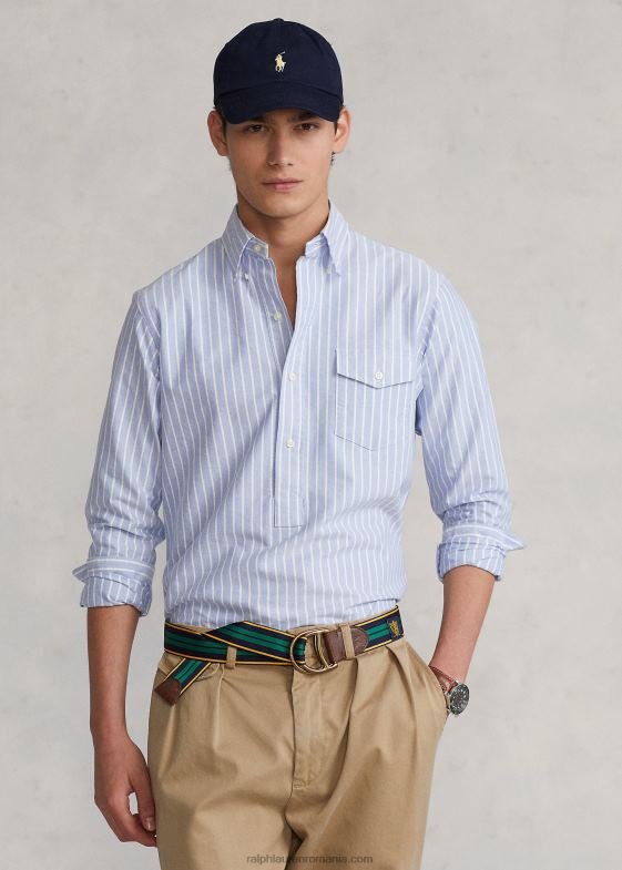 albastru alb bărbați Ralph Lauren cămașă oxford popover cu dungi clasice 04688930