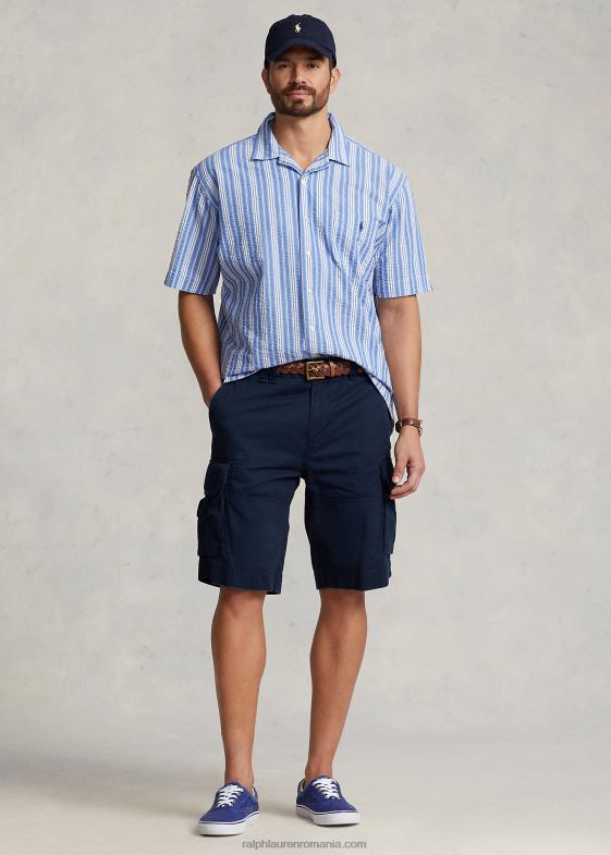 albastru alb bărbați Ralph Lauren cămașă seersucker cu dungi 046881476