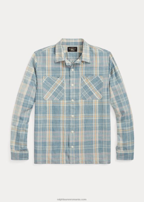 albastru deschis bărbați Ralph Lauren cămașă Madras Camp 046881708