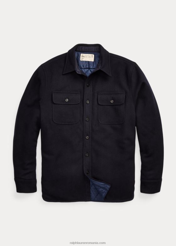 albastru marin bărbați Ralph Lauren supracămașă matlasată din lână melton 046881794