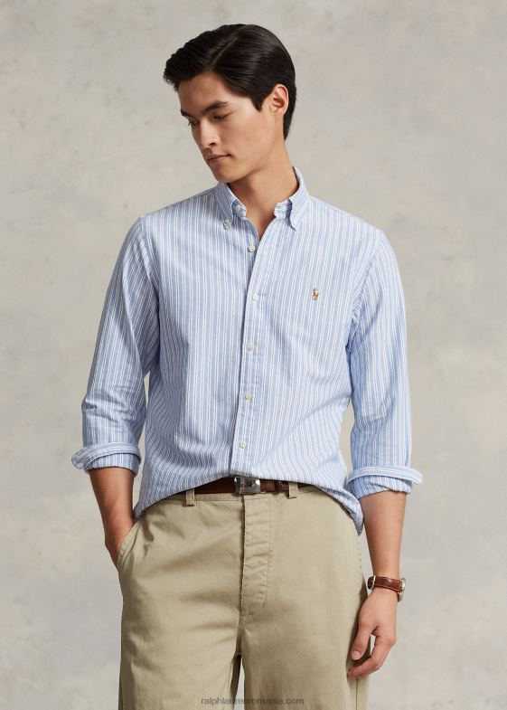 albastru multi/alb bărbați Ralph Lauren cămașă oxford cu dungi clasice 046888416