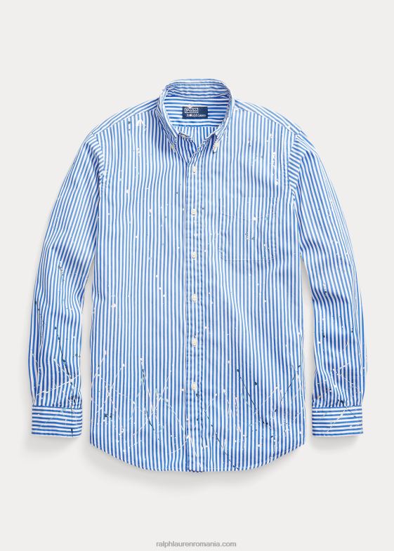 bleumarin/alb bărbați Ralph Lauren cămașă din poplin cu stropire de vopsea, cu potrivire clasică 046881044