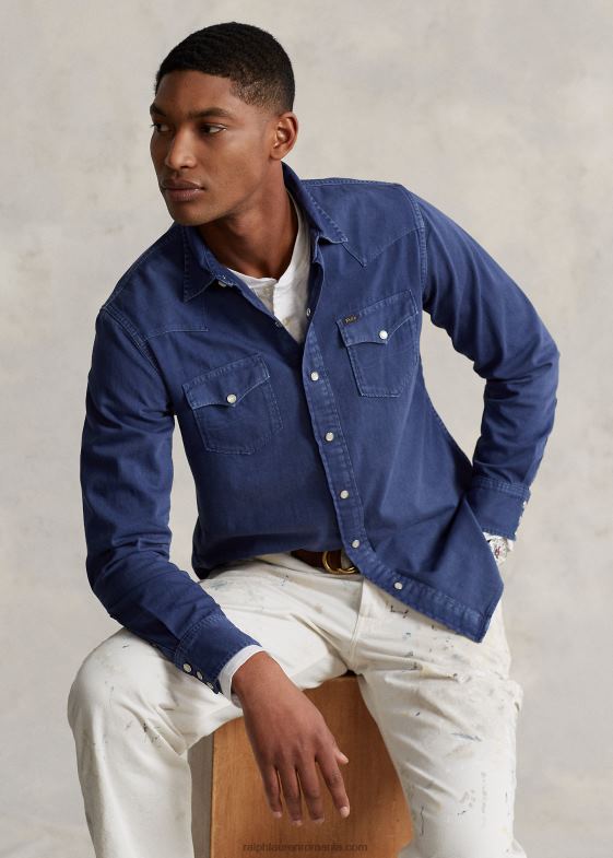 bleumarin deschis bărbați Ralph Lauren cămașă vestică din denim vopsită în haine 046881119