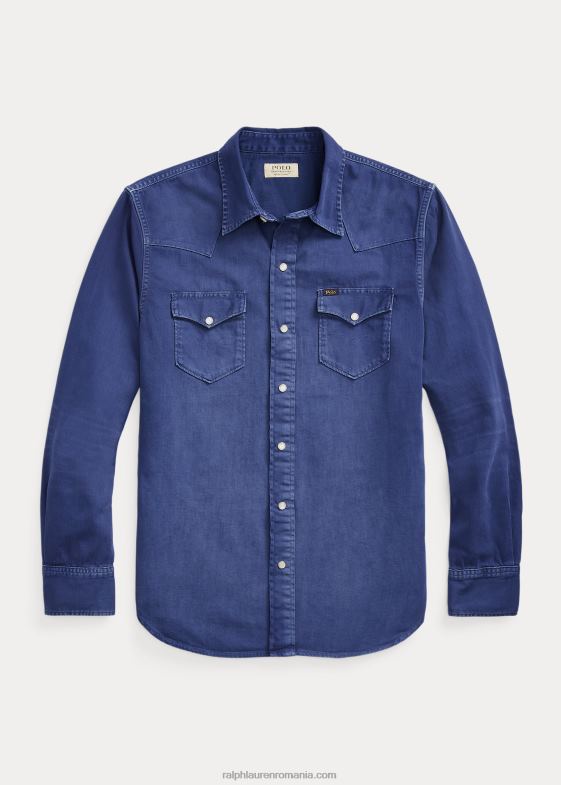 bleumarin deschis bărbați Ralph Lauren cămașă vestică din denim vopsită în haine 046881119