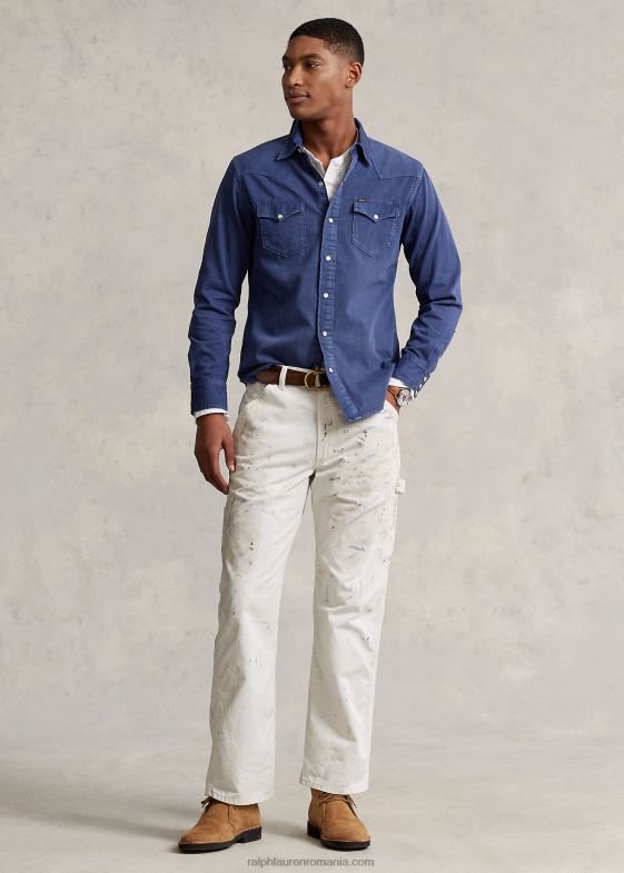 bleumarin deschis bărbați Ralph Lauren cămașă vestică din denim vopsită în haine 046881119