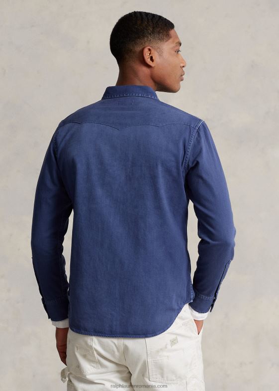bleumarin deschis bărbați Ralph Lauren cămașă vestică din denim vopsită în haine 046881119