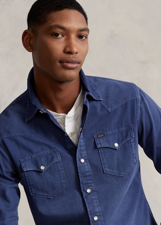 bleumarin deschis bărbați Ralph Lauren cămașă vestică din denim vopsită în haine 046881119
