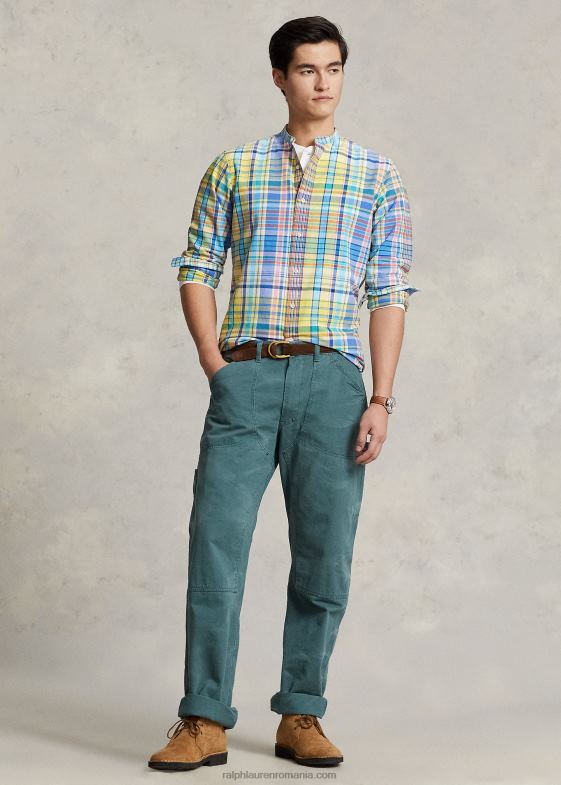 galben/turcoaz bărbați Ralph Lauren cămașă oxford în carouri cu potrivire clasică 04688970