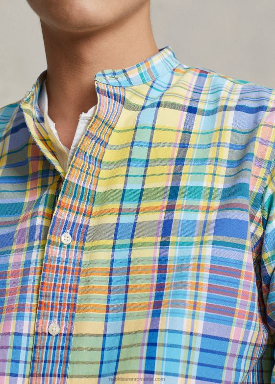 galben/turcoaz bărbați Ralph Lauren cămașă oxford în carouri cu potrivire clasică 04688970