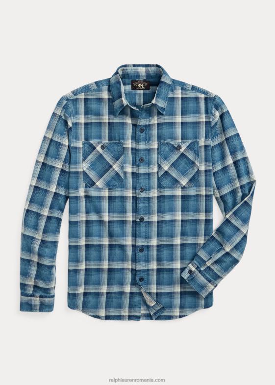 indigo/cremă bărbați Ralph Lauren cămașă de lucru din sarg în carouri 046881791