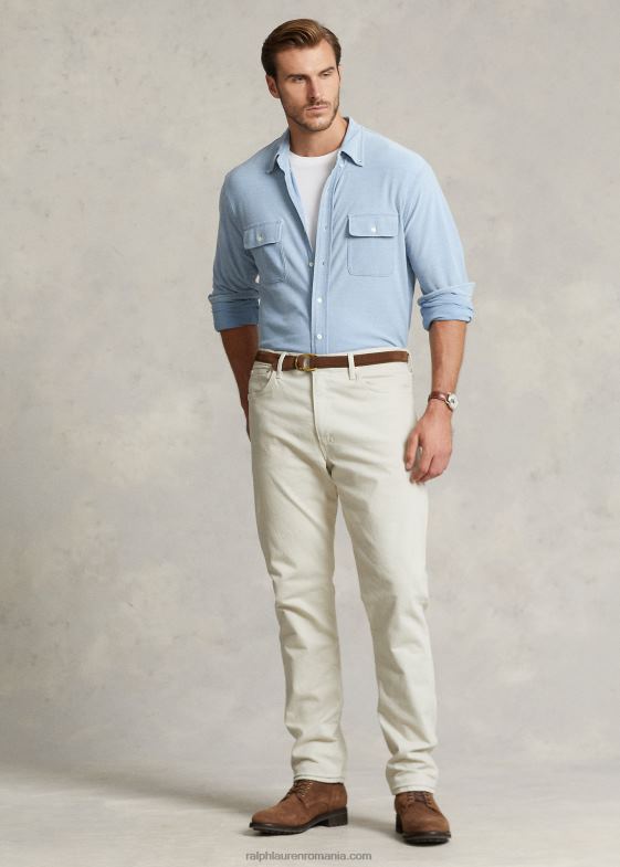 indigo deschis bărbați Ralph Lauren cămașă de lucru din cambray tricot 046881360