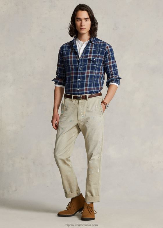 indigo/roșu multi bărbați Ralph Lauren cămașă clasică Madras 046888517