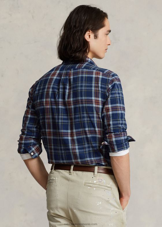 indigo/roșu multi bărbați Ralph Lauren cămașă clasică Madras 046888517