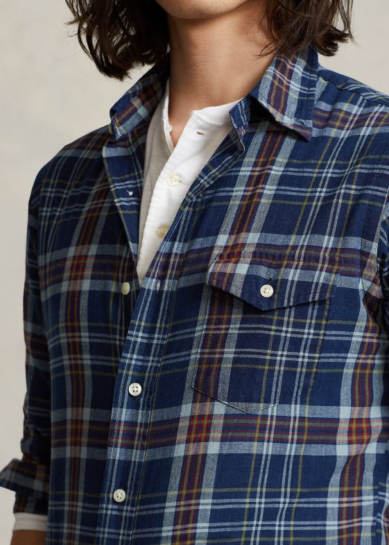 indigo/roșu multi bărbați Ralph Lauren cămașă clasică Madras 046888517