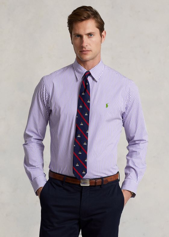 lavandă/alb bărbați Ralph Lauren cămașă din popelin stretch cu culoare clasică 04688774