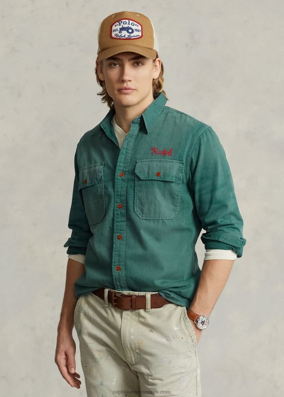 lorain emb bărbați Ralph Lauren cămașă de lucru din denim cu potrivire clasică 046888525