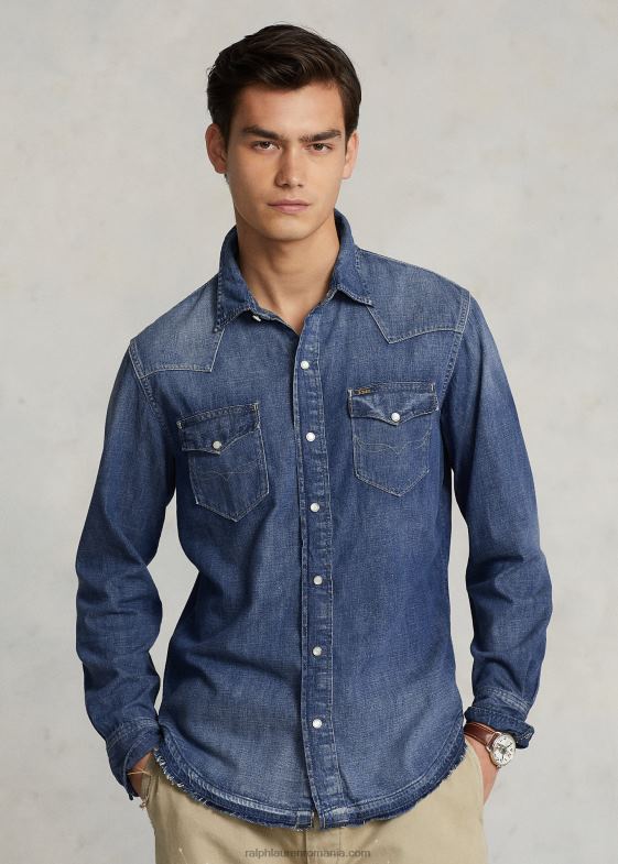 marina bărbați Ralph Lauren cămașă vestică din denim cu tiv răzuit 046881205