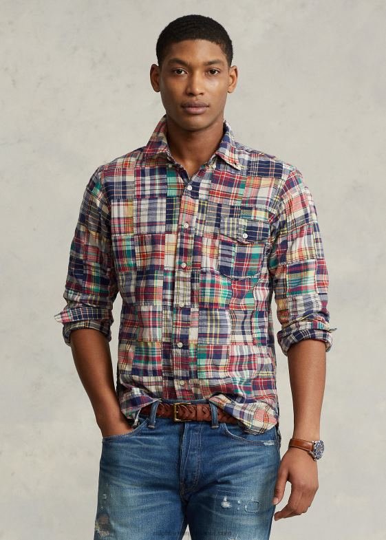 mozaic Madras bărbați Ralph Lauren cămașă cu patchwork madras cu potrivire clasică 046888524
