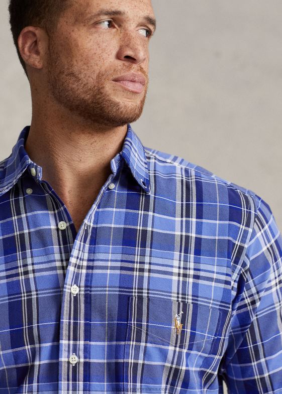 multi albastru bărbați Ralph Lauren cămașă oxford în carouri 0468847