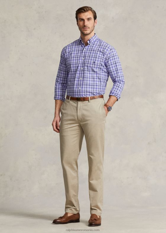 multi albastru deschis bărbați Ralph Lauren cămașă din poplin stretch în carouri 046881810