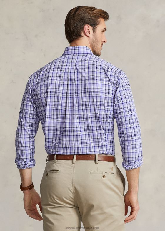 multi albastru deschis bărbați Ralph Lauren cămașă din poplin stretch în carouri 046881810