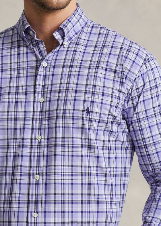 multi albastru deschis bărbați Ralph Lauren cămașă din poplin stretch în carouri 046881810