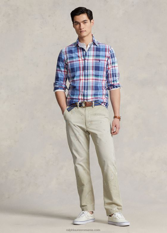 multi albastru/rosu bărbați Ralph Lauren cămașă oxford în carouri cu potrivire clasică 046881137