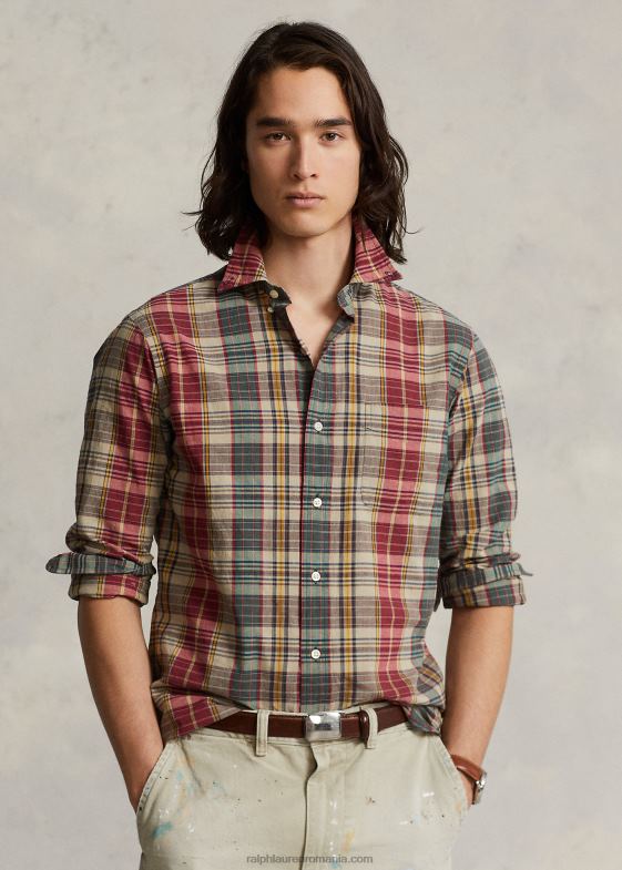 multi bej/rosu bărbați Ralph Lauren cămașă în carouri cu potrivire clasică 046888430