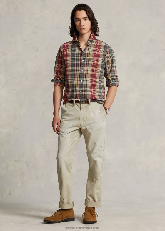 multi bej/rosu bărbați Ralph Lauren cămașă în carouri cu potrivire clasică 046888430