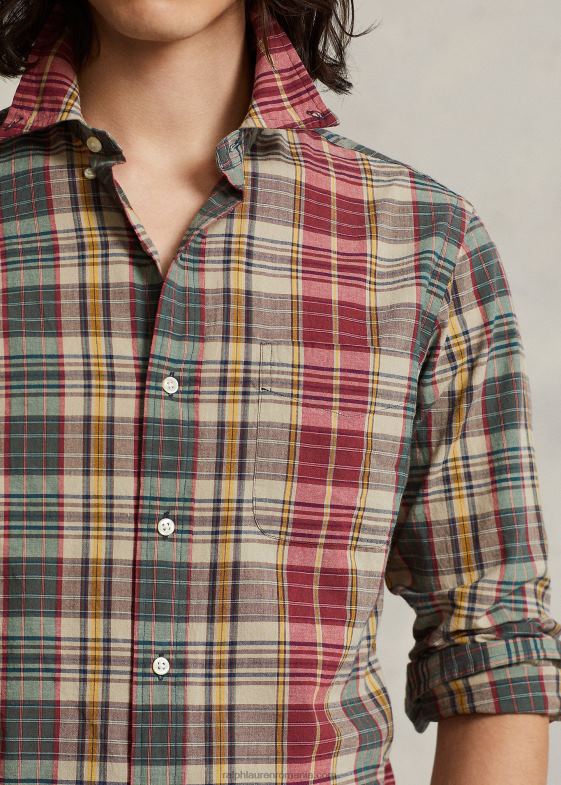 multi bej/rosu bărbați Ralph Lauren cămașă în carouri cu potrivire clasică 046888430