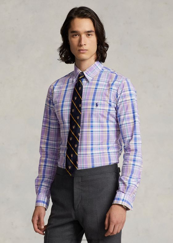 multi violet/galben bărbați Ralph Lauren cămașă din poplin stretch în carouri, cu potrivire clasică 04688572