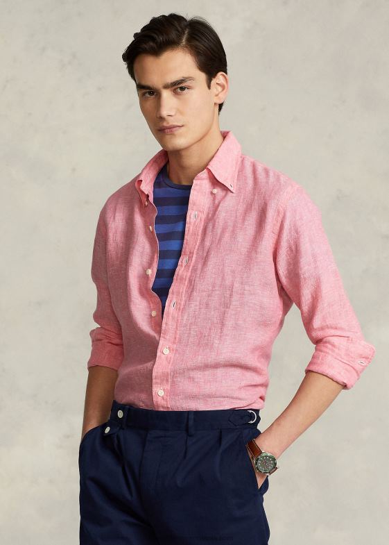 pașnic coral/alb bărbați Ralph Lauren cămașă de in cambray personalizată 04688965