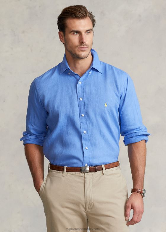port insula albastru bărbați Ralph Lauren cămașă ușoară din in 046881553