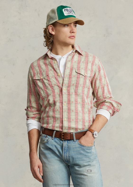 red dobby multi bărbați Ralph Lauren cămașă de lucru dobby în carouri cu potrivire clasică 046888443