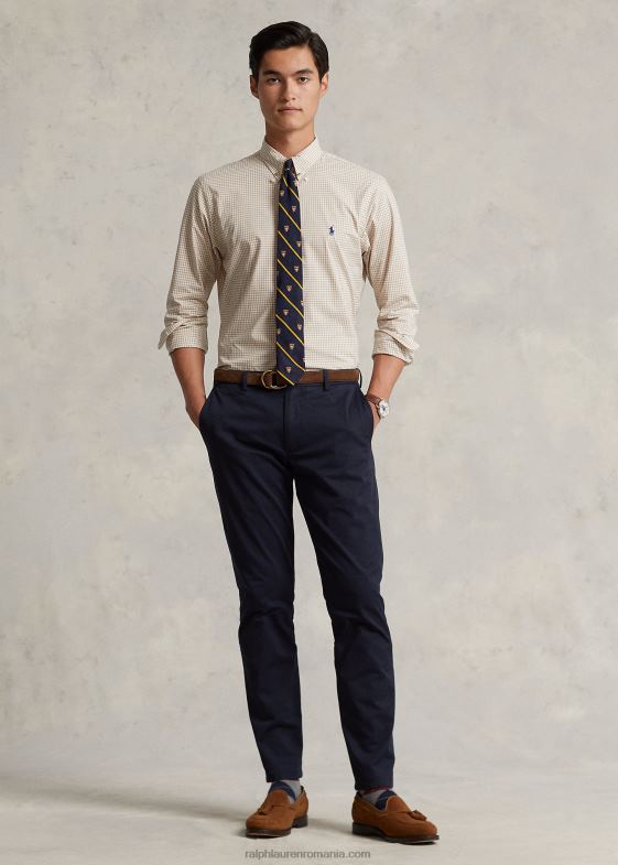 vintage kaki/alb bărbați Ralph Lauren cămașă din poplin stretch slim fit 04688814