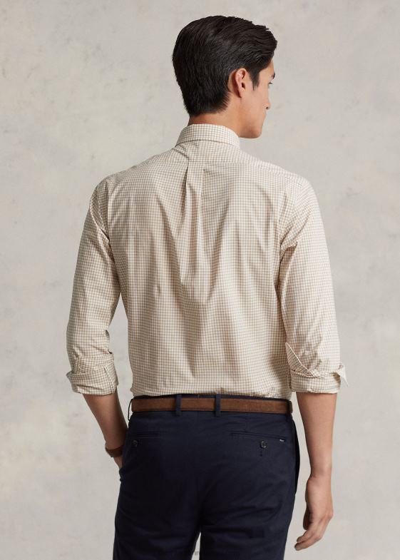 vintage kaki/alb bărbați Ralph Lauren cămașă din poplin stretch slim fit 04688814