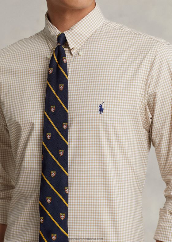 vintage kaki/alb bărbați Ralph Lauren cămașă din poplin stretch slim fit 04688814