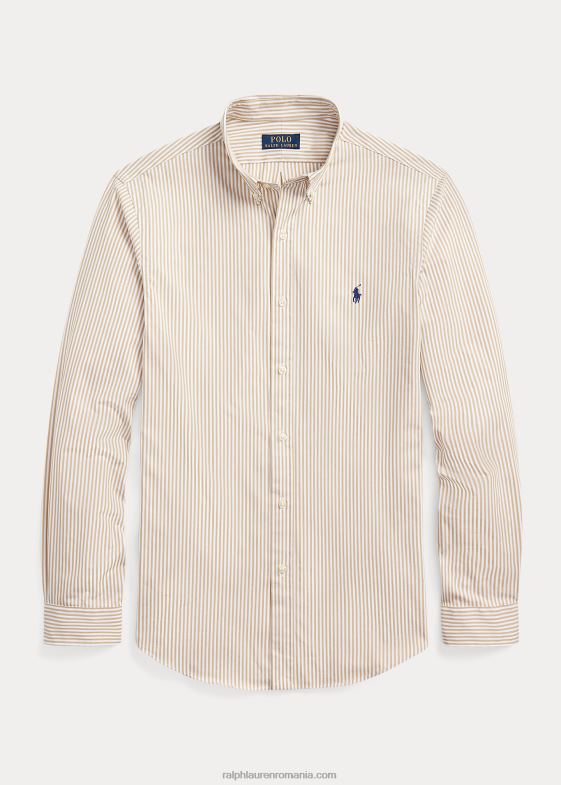 vintage kaki/alb bărbați Ralph Lauren cămașă slim din popelin elastic în dungi 04688893