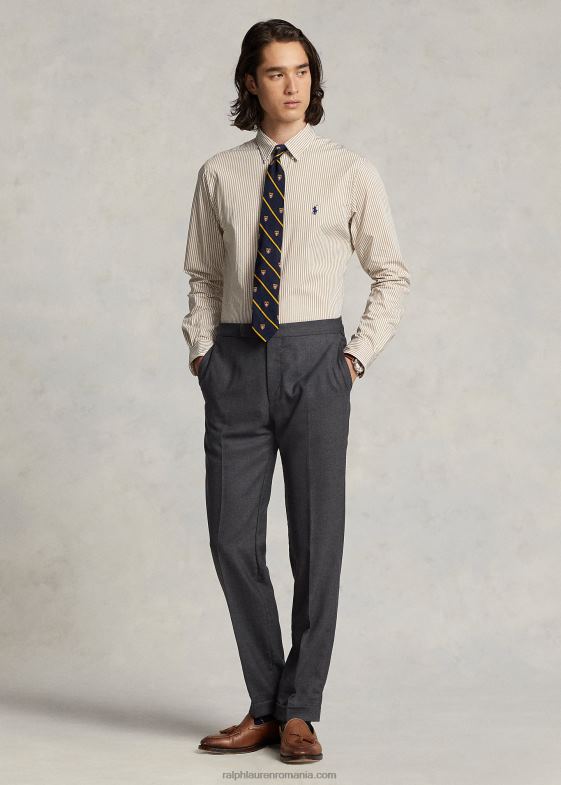 vintage kaki/alb bărbați Ralph Lauren cămașă slim din popelin elastic în dungi 04688893