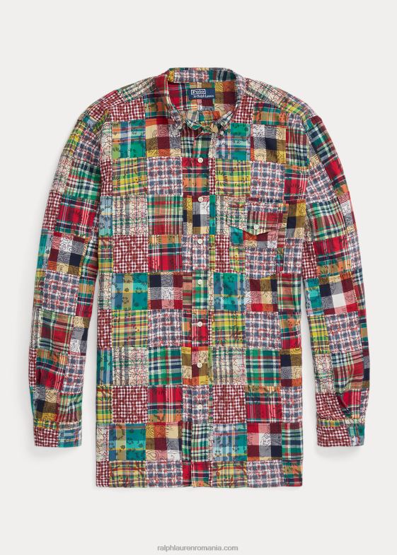 woodblock preppy patchwor bărbați Ralph Lauren cămașă din madras mozaic 046881345