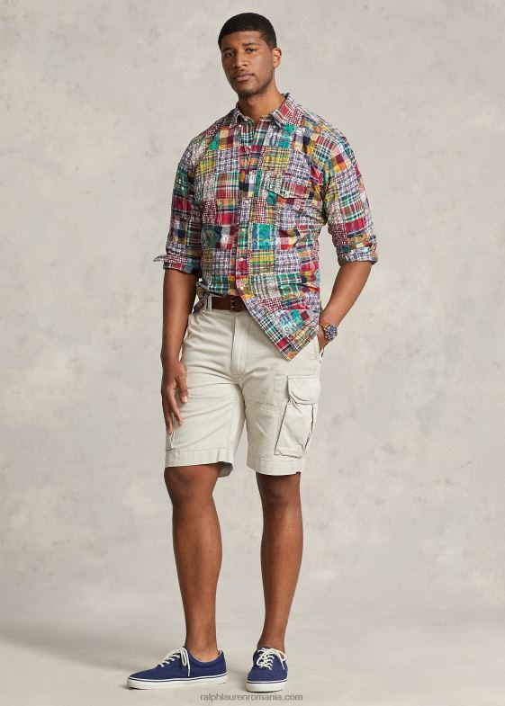 woodblock preppy patchwor bărbați Ralph Lauren cămașă din madras mozaic 046881345