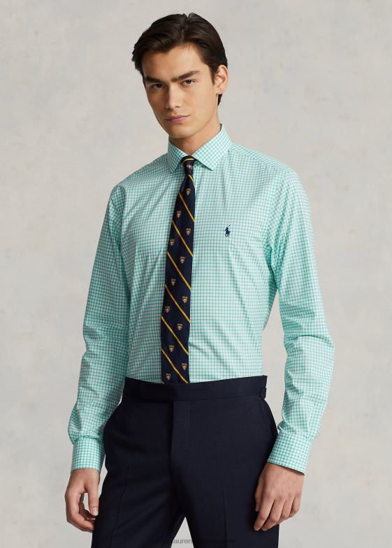 Key West verde/alb bărbați Ralph Lauren cămașă slim din poplin cu carouri 04688742