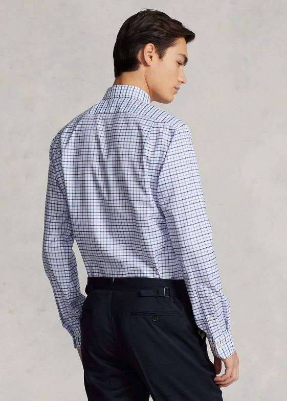 alb/albastru multi bărbați Ralph Lauren cămașă oxford în carouri personalizată 046881189