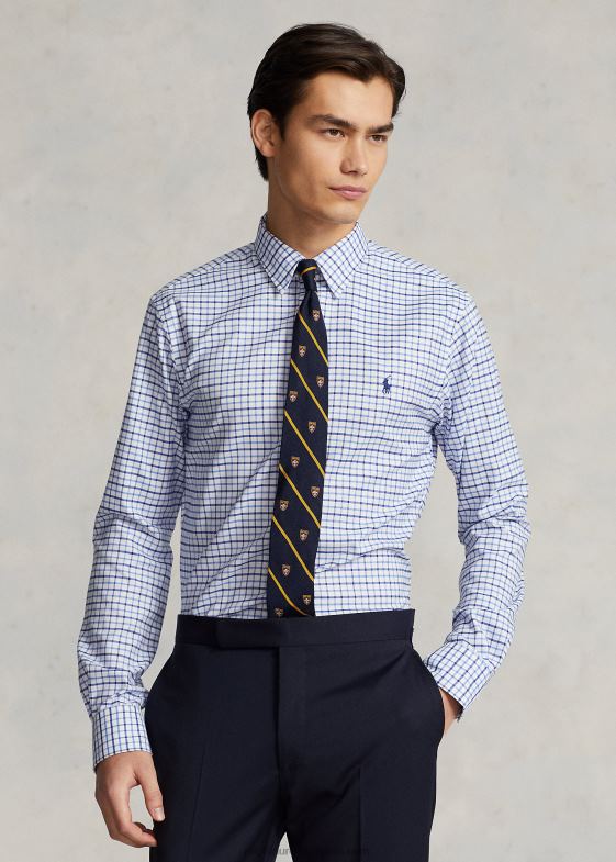 alb/albastru multi bărbați Ralph Lauren cămașă oxford în carouri personalizată 046881189