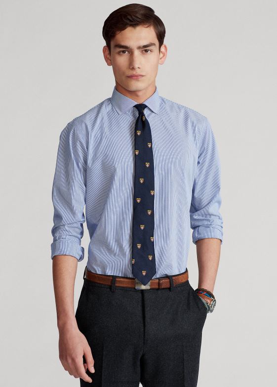 albastru cristal/alb bărbați Ralph Lauren cămașă din popelin elastic în dungi, ușor de întreținut - toate se potrivesc 046881049